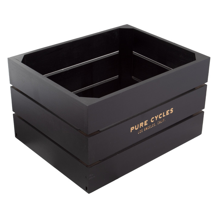 Pure Cycles Wooden City Crate - Matte Black Wood Rear Rack Basket 90434