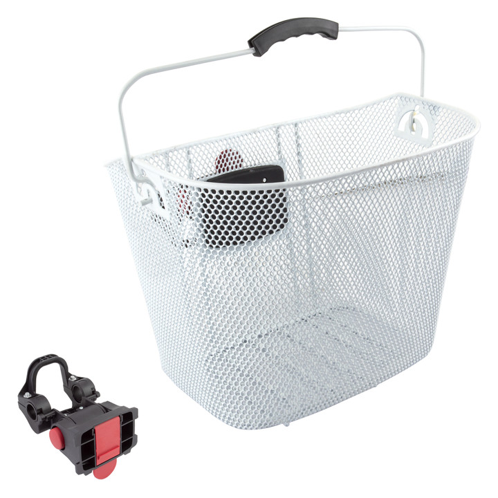 Sunlite White Steel Quick-Release Bicycle Basket - Mesh, 13.5x10.5x10.5" 90428