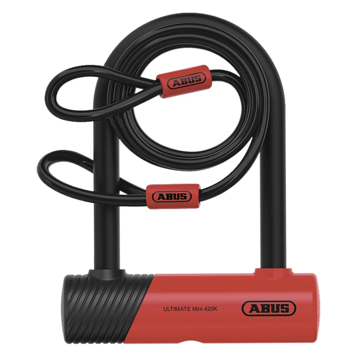 Abus Ultimate 420K Mini + Cobra U-Lock, 14mm Hardened Steel, Sold Secure Gold, Red 40588