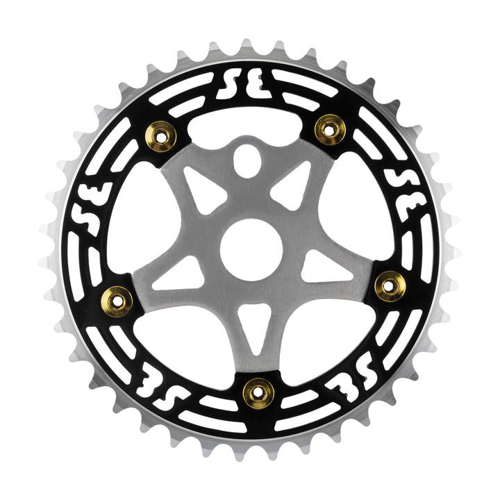 SE Bikes 39T Aluminum One-Piece BMX Chainring and Spider - CNC Machined, Lightweight, Compatible 1PC Cranks P107-39T + AP13