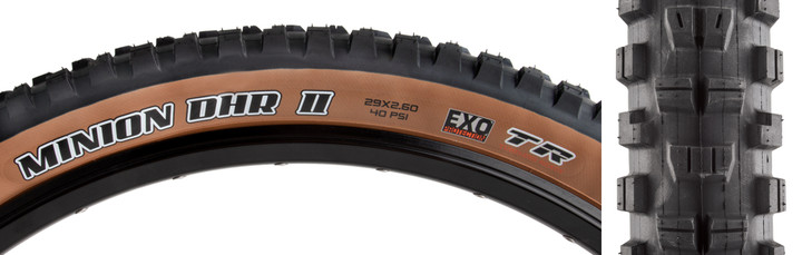 Maxxis Minion DHR II Tire Tubeless, Folding, Black/Dark Tan, Dual, EXO WT 29x2.6 TB00220300