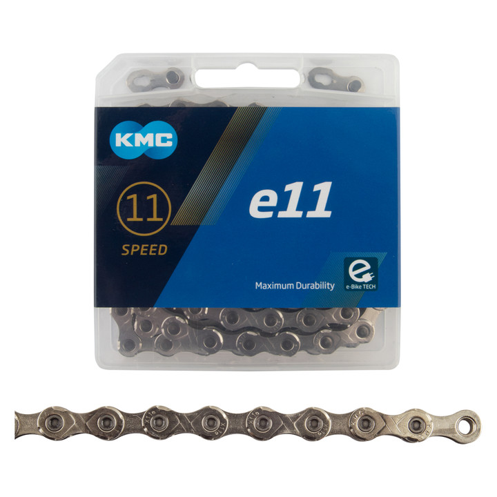 KMC e11 eBike Chain - 11-Speed, Heavy-Duty Silver, High Torsion Strength CN11078