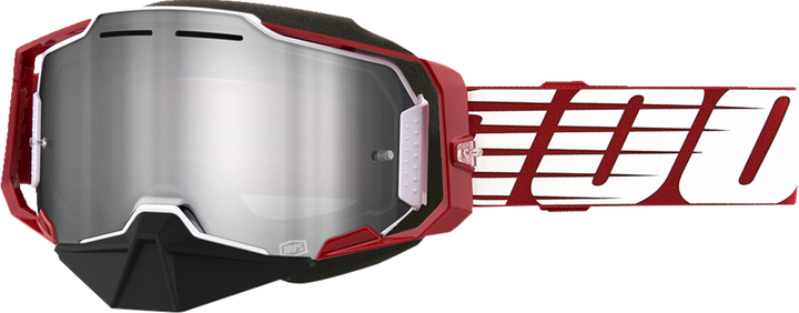 100% Armega Snow Goggle - Oversized Red - Flash Silver Mirror Lens 50008-00006