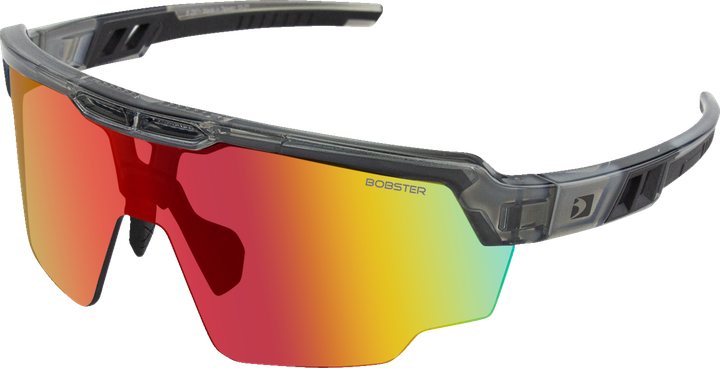 Bobster Wheelie Sunglasses - Gloss Clear Gray - Smoke Black Red Revo Mirror Lens BWHE01