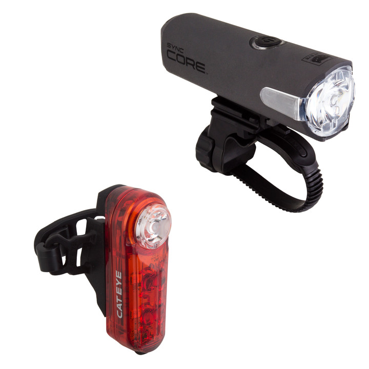 Cateye Sync Core/Kinetic USB Bike Light Combo - Rechargeable, Bluetooth-Enabled Cycling Safety Lighting System 8910000