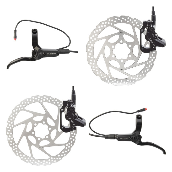 Clarks SYNC-4E Hydraulic E-Bike Brake Pair 180/160mm Post/IS Mount SYNC-4-F&R-180-160-AMROW