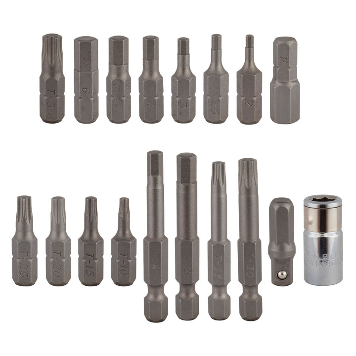 Pedro's 18-Piece S2 Steel Hex and Torx Bit Set for Torque Wrenches 6460611