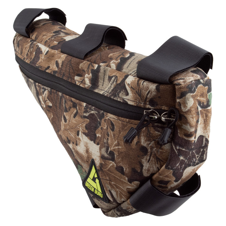 Upcycled Green Guru Camo Frame Bag Velcro Straps, 15x9x2.5in G3211C