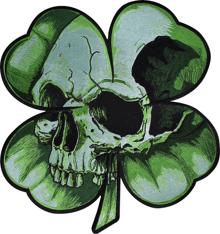 Lethal Threat Shamrock Clover Skull Embroidered Patch - Large LT30246