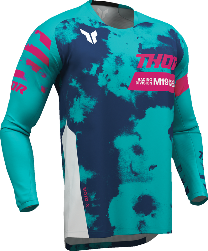 Thor Youth Launchmode Bleach Jersey - White/Aqua - Small 2912-2586