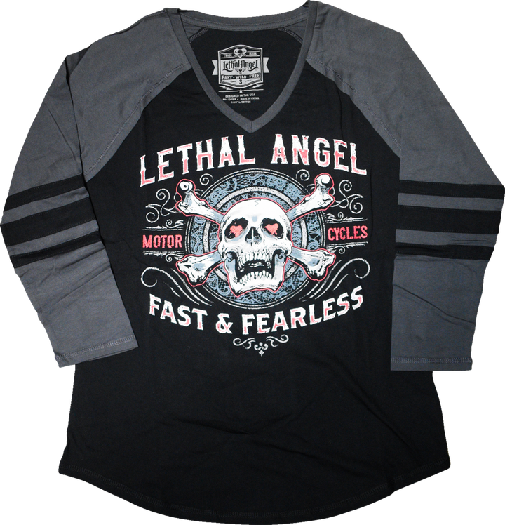 Lethal Threat Women'S Fast & Fearless Raglan Sleeve Shirt - Black/Gray - 2Xl LA70203-2X