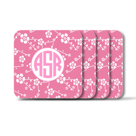 Personalized Square Coasters, Set of 4 - Satsuma Circle Monogram