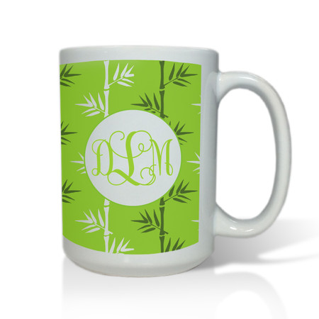 Personalized White Mug  15 oz.Asian Elements - Green TeaVine Monogram