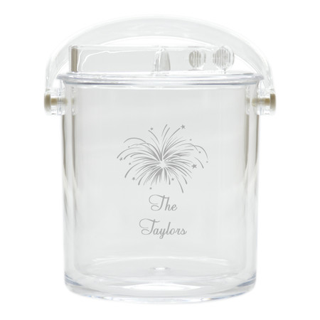 Personalized Insulated Ice Bucket with Tongs - Fireworks