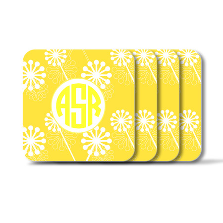 Personalized Square Coasters, Set of 4 - Verbena Circle Monogram