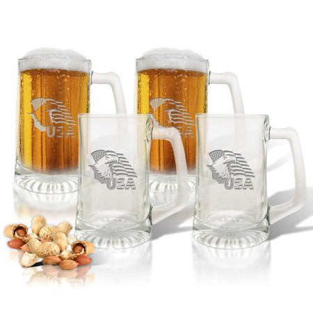 Eagle and Flag Set of 4  Sport Mugs 15 oz