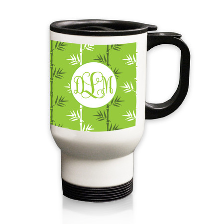 Personalized White Stainless Steel Travel Mug - 14 oz.Asian Elements - Green TeaVine Monogram
