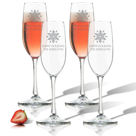 PERSONALIZED SNOWFLAKE CHAMPAGNE FLUTE SET OF 4 (GLASS)