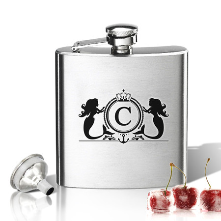 Stainless Steel Hip Flask (8 oz) Personalized to your desire.  Mermaid initial