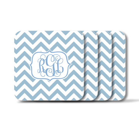 Personalized Square Coasters, Set of 4 - Chevron Vine Monogram