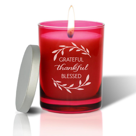 Ruby Soy Glass Candle - Grateful Thankful Blessed