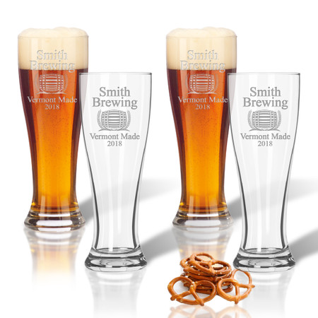 PERSONALIZED PILSNER GLASS: SET OF 4- HOME BREW TIMES NEW ROMAN