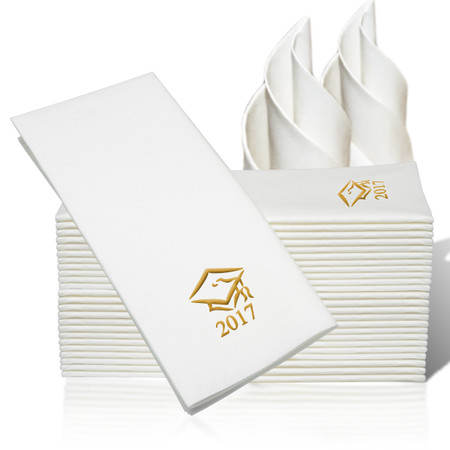 25 Linen-Like Disposable Guest Towels - Gold Grad Cap
