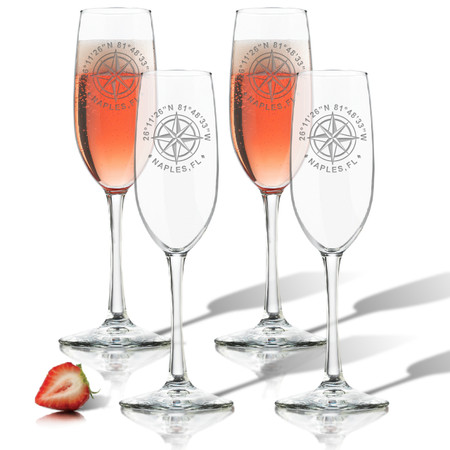 GPS COORDINATES, CHAMPAGNE FLUTE SET OF 4 (GLASS)