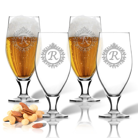 ICON PICKER SET of 4 16oz CERVOISE GLASSES (Initial/Monogram Prime Design)