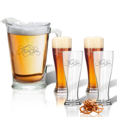 ICON PICKER Pitcher 60oz & (Set of 4)   16oz Pilsner Glasses(Common Sayings)