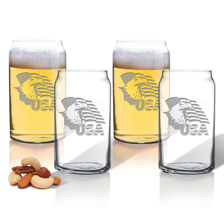 Eagle and Flag Set of 4 Beer Can glasses 16oz