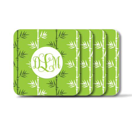 Personalized Square Coasters, Set of 4 - Green Tea Vine Monogram