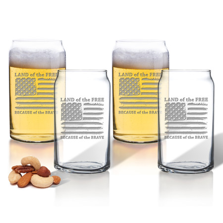 Land of the Free Because of the Brave Set of 4 Beer Can glasses 16oz