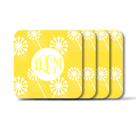 Personalized Square Coasters, Set of 4 - Verbena Vine Monogram