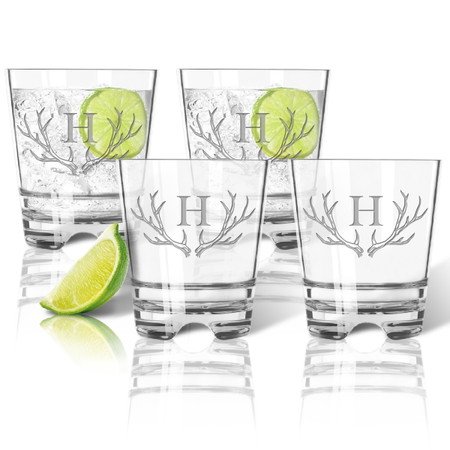 Tritan DOF (Double Old Fashion Rocks )12oz  (Set of 4) Antler Initial Motif