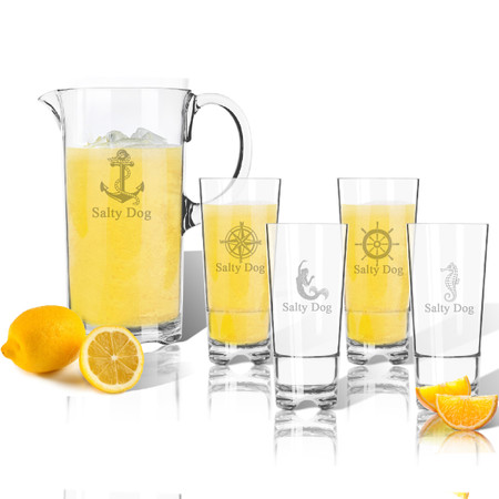 Entertaining Set: Tritan Pitcher and High Ball Glasses 16 oz (Set of 4) : Nautical  with Name