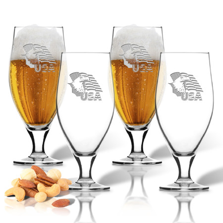 Eagle and Flag Set of 4  Cervoise Glasses 16 oz