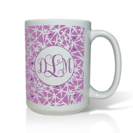 Personalized White Mug  15 oz.Asian Elements - LavenderVine Monogram