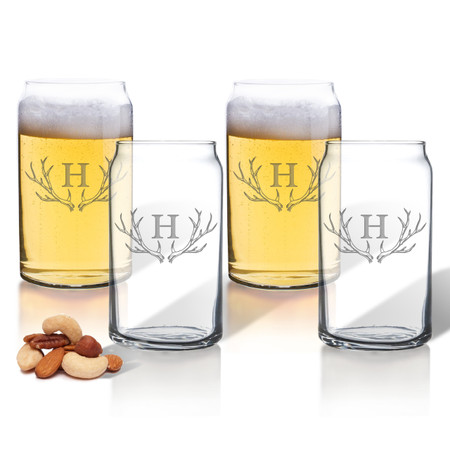 PERSONALIZED BEER CAN GLASSES GIFT SET: ANTLER MOTIF