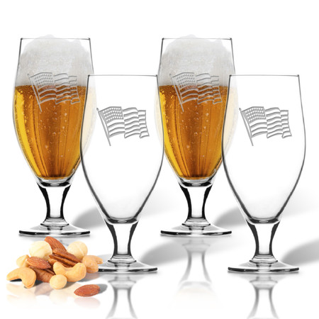Waving American Flag Set of 4  Cervoise Glasses 16 oz