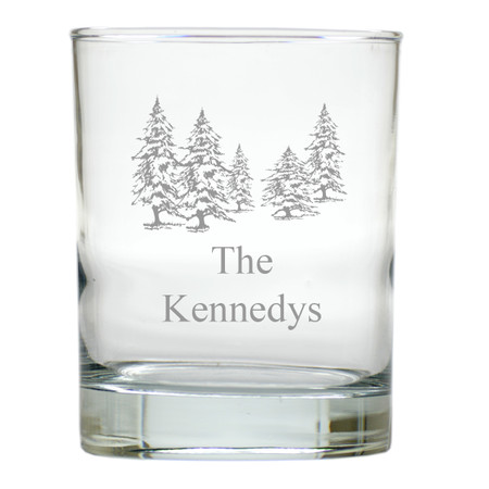 PERSONALIZED  PINE TREES OLD FASHIONED - SET OF 4 (Unbreakable)