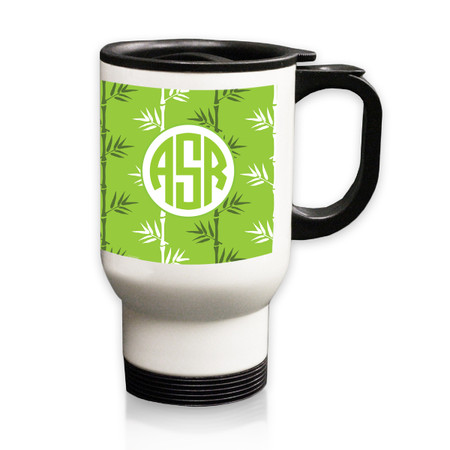Personalized White Stainless Steel Travel Mug - 14 oz.Asian Elements - Green TeaCircle Monogram