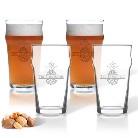 PERSONALIZED SPLIT LETTER PINEAPPLE NONIC PINT GLASS SET OF FOUR