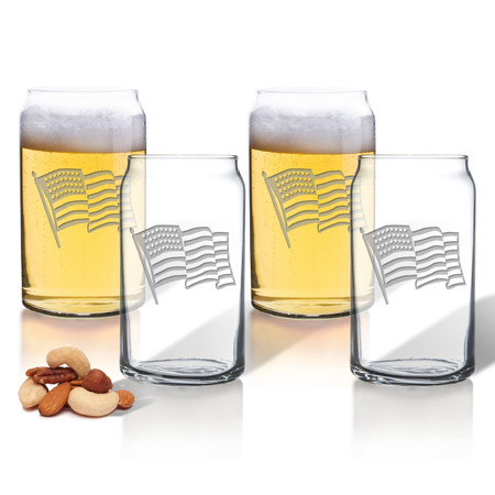 Waving American Flag Set of 4 Beer Can glasses 16oz