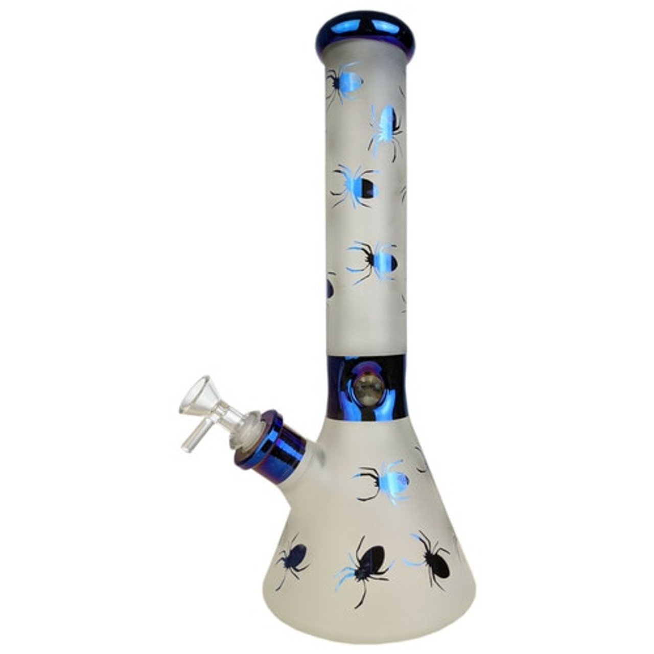 14 Electro Plated Sand Blasted Spider Beaker Water Pipe - with 14M Bowl -  Blue - Dollar Head Shop