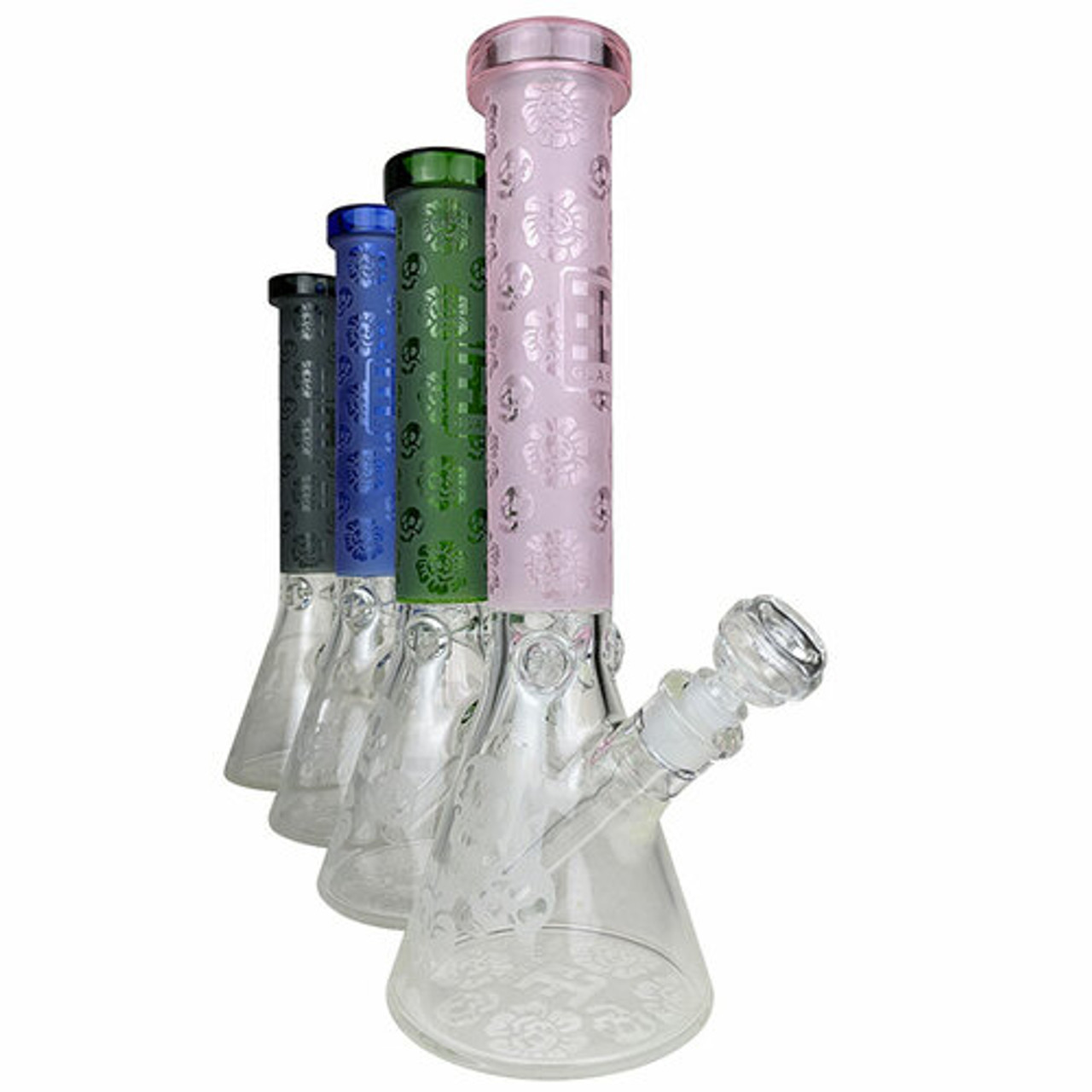 Angled Neck Decal Assorted 6 Inch Glass Skull Water Pipe