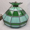 Vintage Green Slag Stained Glass Hanging Light Fixture