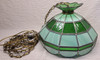 Vintage Green Slag Stained Glass Hanging Light Fixture
