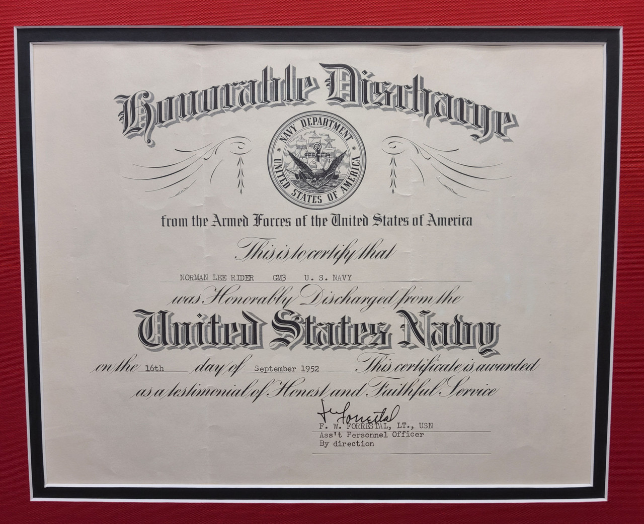 Navy USN Honorable Discharge Certificate Patches & Pictures