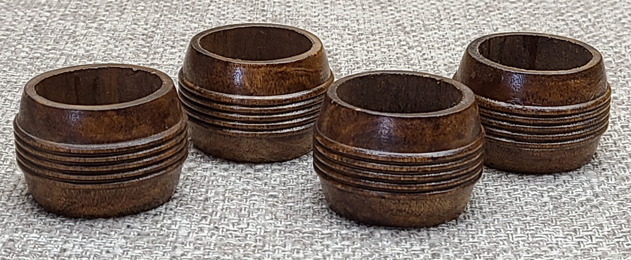 4 Walnut Ridged Wooden Napkin Holder Rings